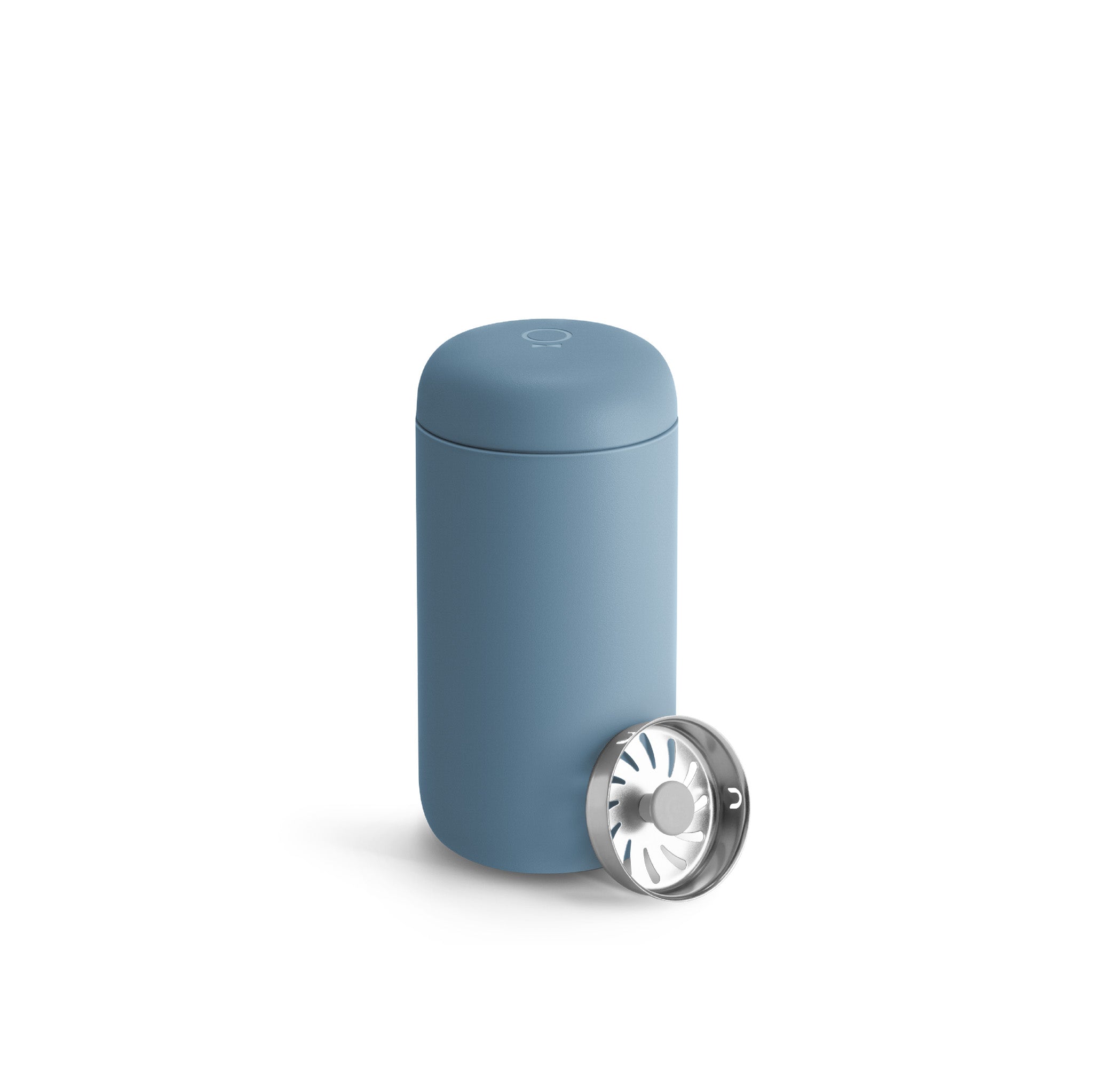 Fellow Carter Move Mug in matte stainless steel with ceramic-coated interior and splash-guard lid.