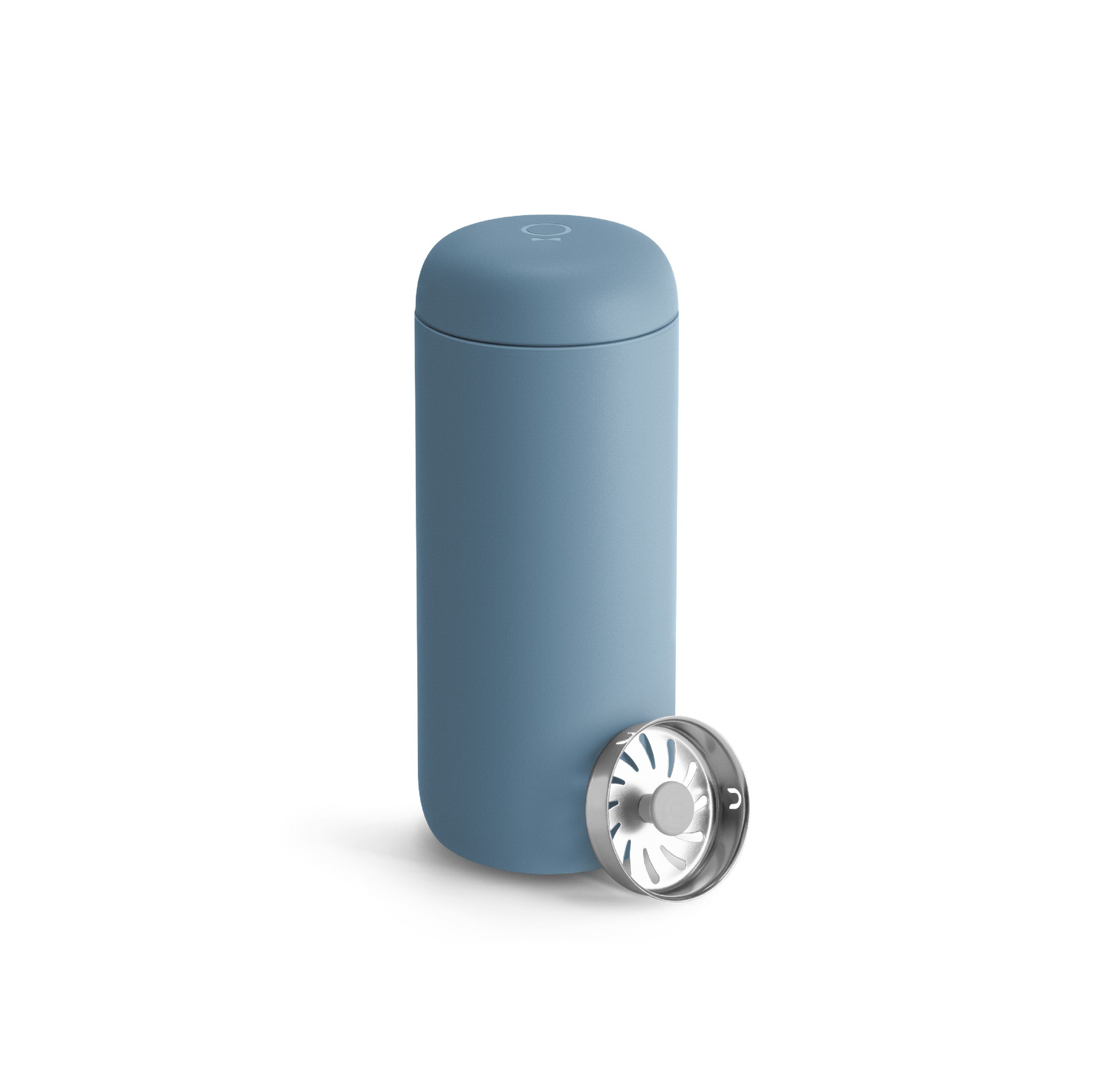 Fellow Carter Move Mug in matte stainless steel with ceramic-coated interior and splash-guard lid.