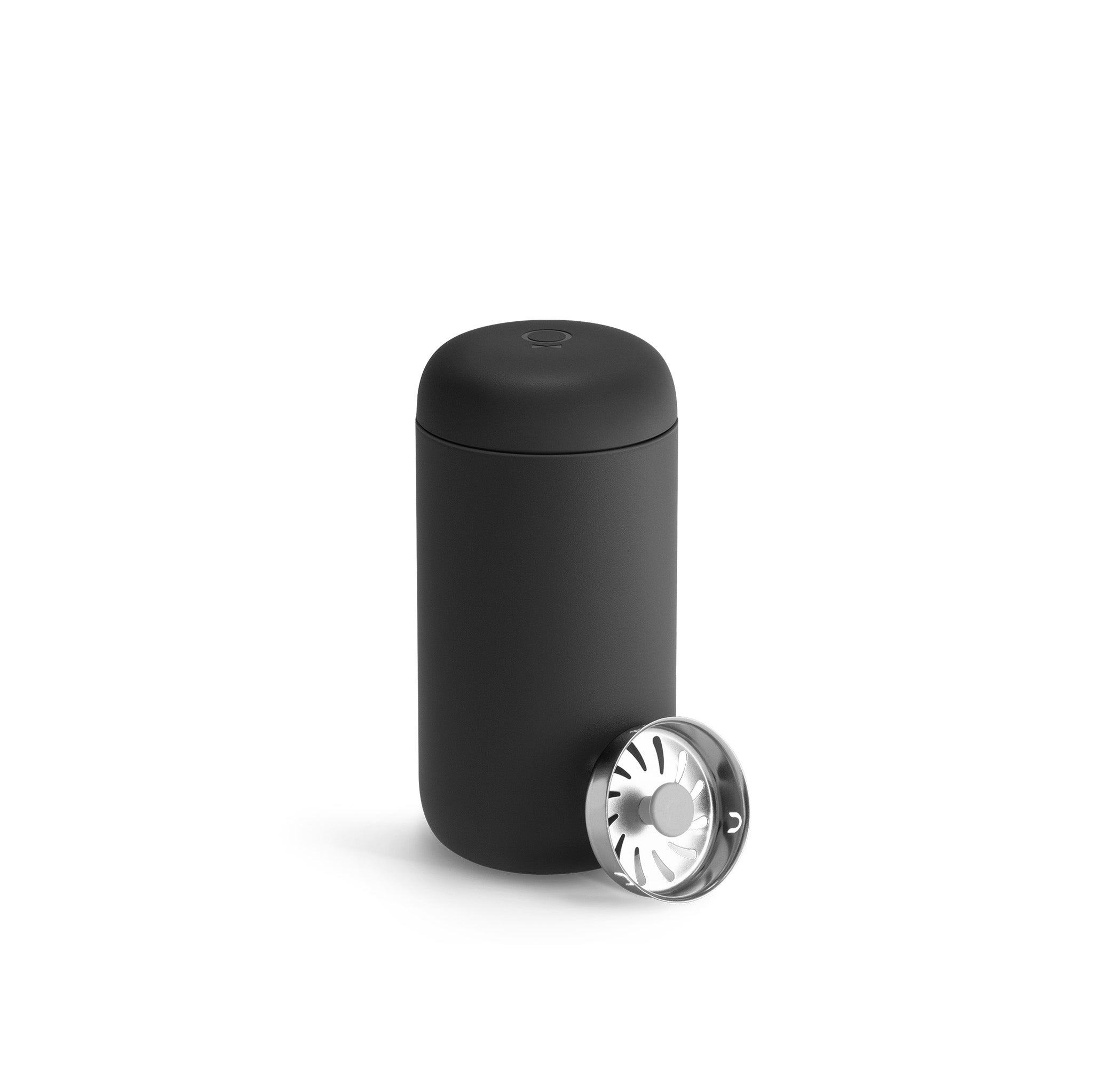 Fellow Carter Move Mug in matte stainless steel with ceramic-coated interior and splash-guard lid.