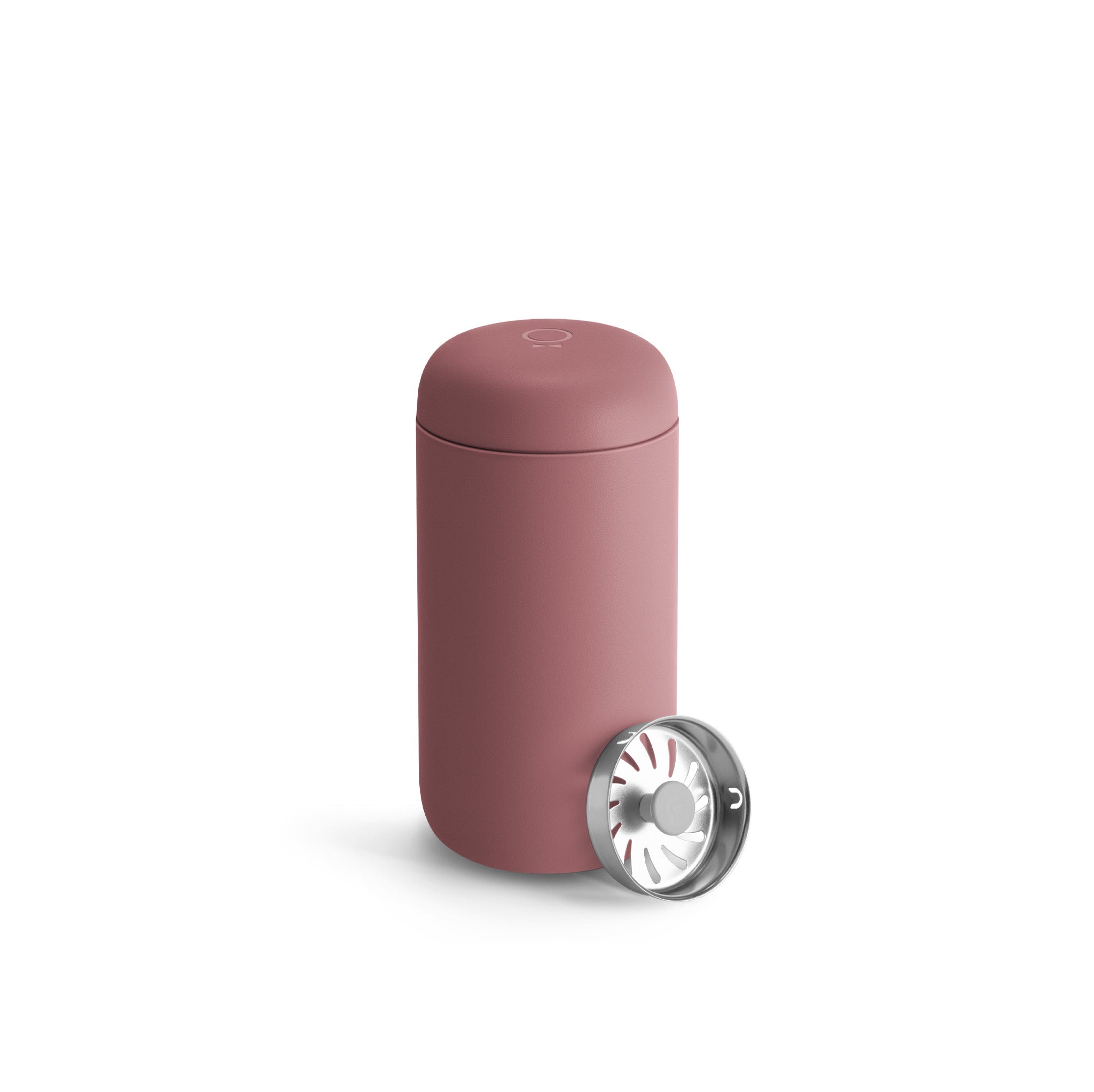 Fellow Carter Move Mug in matte stainless steel with ceramic-coated interior and splash-guard lid.