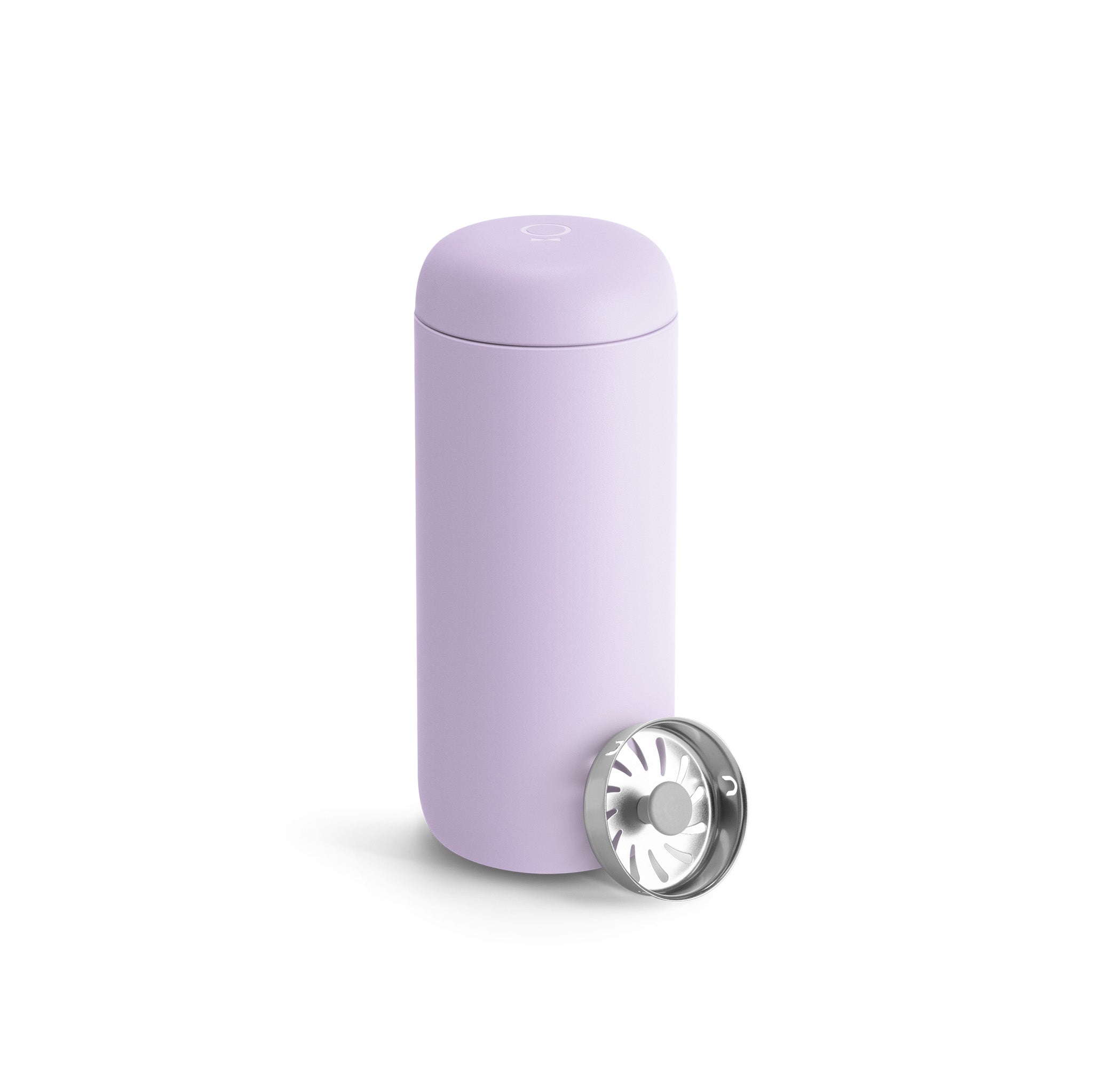 Fellow Carter Move Mug in matte stainless steel with ceramic-coated interior and splash-guard lid.