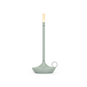 Graypants Wick Portable Rechargeable Candle Lamp in plated aluminum with warm white LED glow. Cordless, USB-C rechargeable, gift pack included.