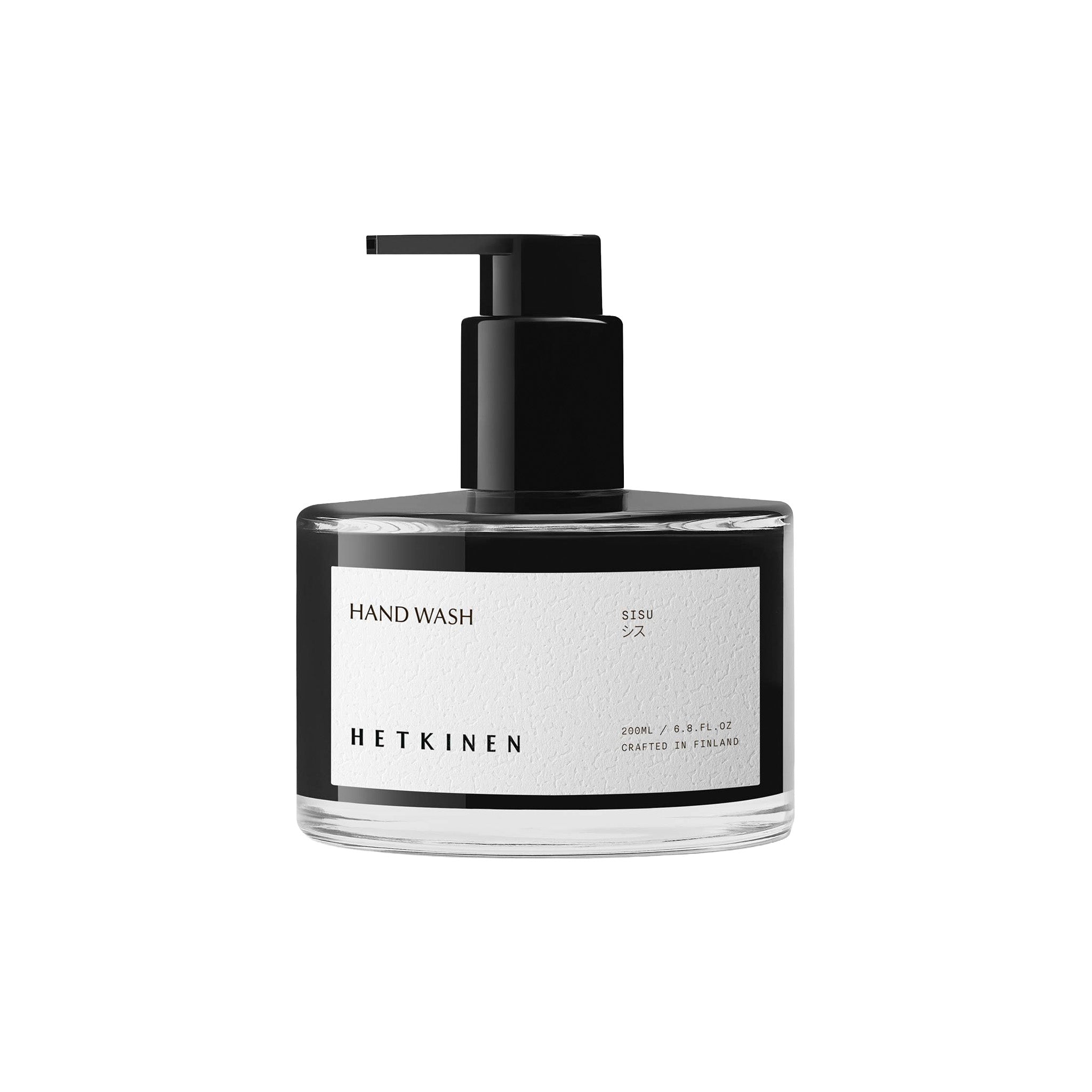 Sisu Hand Wash by Hetkinen, natural vegan Finnish hand wash in a reusable 200 ml glass pump bottle.