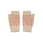 Pair of Hilary Grant Arrow fingerless mittens with bold graphic pattern, knitted from Scottish lambswool and made in Orkney.