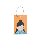 Spira of Sweden Jasmine Bag-Tag with colorful character illustration, handmade in Sweden from layered birch veneer with metal wire attachment.