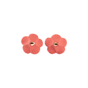 Handmade porcelain Flower Stud earrings by Jenna Vanden Brink with colorful petals and 22K gold luster centers.