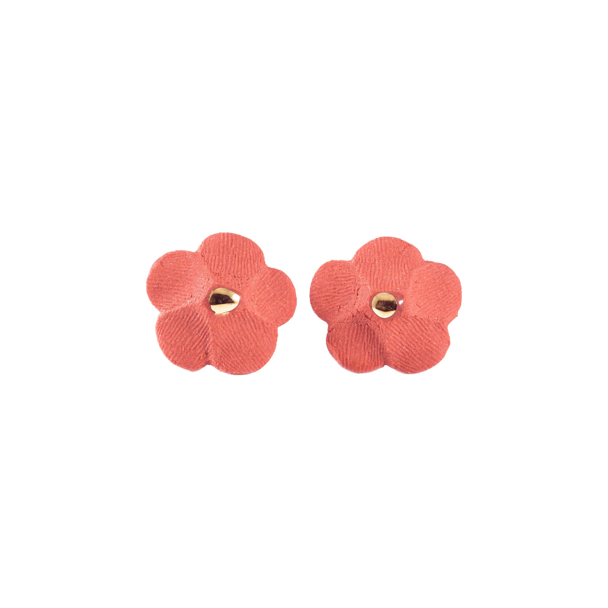 Handmade porcelain Flower Stud earrings by Jenna Vanden Brink with colorful petals and 22K gold luster centers.