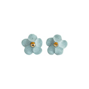 Handmade porcelain Flower Stud earrings by Jenna Vanden Brink with colorful petals and 22K gold luster centers.