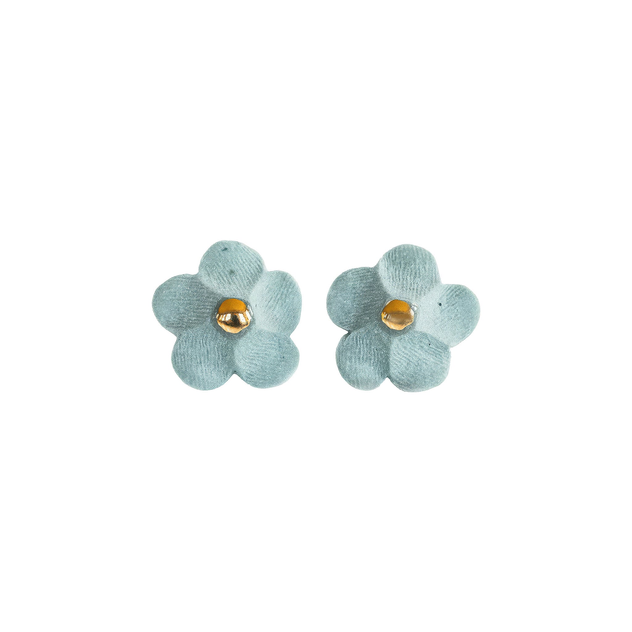 Handmade porcelain Flower Stud earrings by Jenna Vanden Brink with colorful petals and 22K gold luster centers.