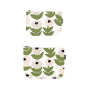 Grey floral linen-cotton zipper pouch by Hannele Äijälä, water-resistant, in two sizes.