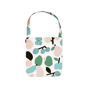 Kauniste Tutti Frutti shoulder bag with colorful fruit pattern on natural linen-cotton fabric and long sling handle.