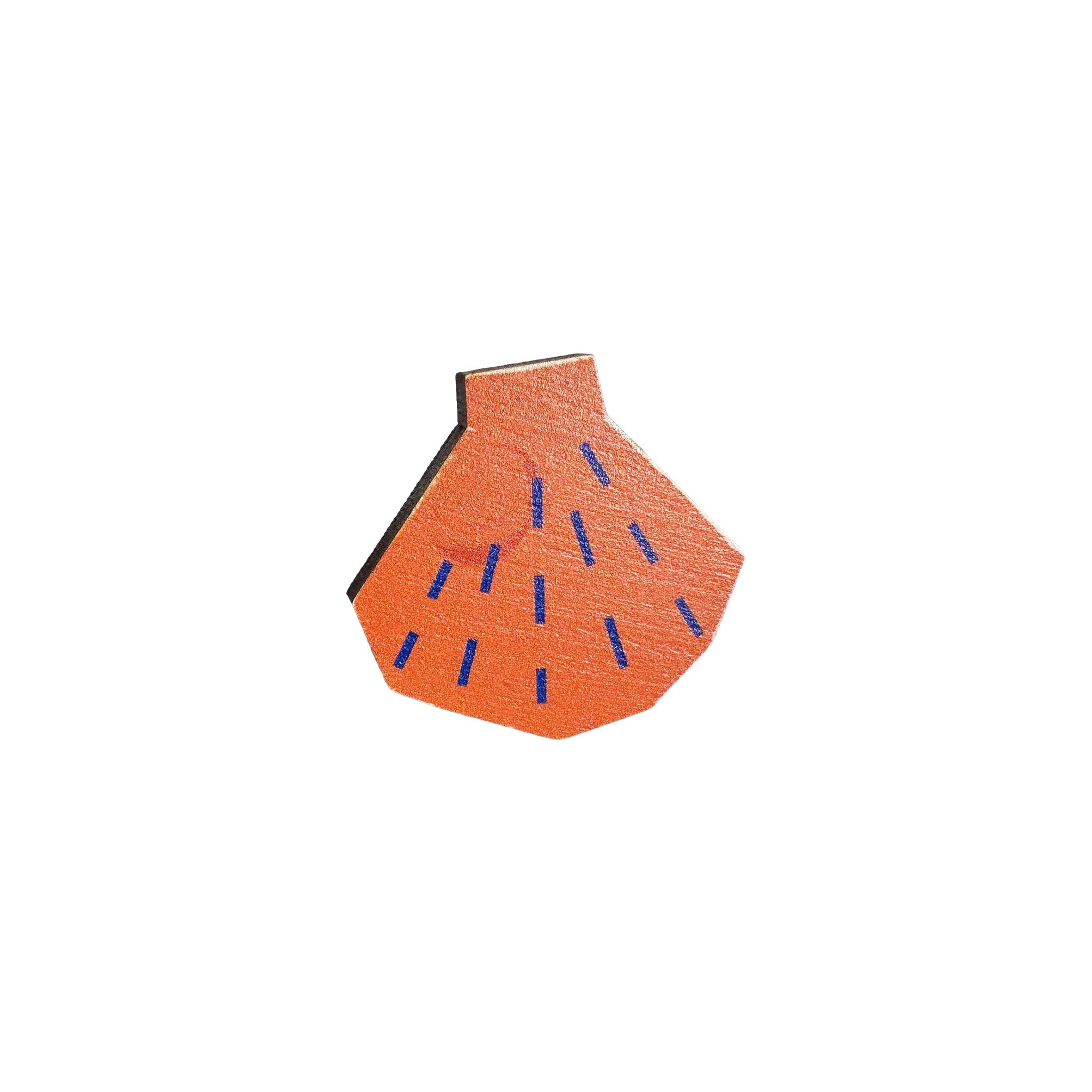 Shell Pin Badge by Kautzi Illustrations in bright orange, made from sustainable maple wood