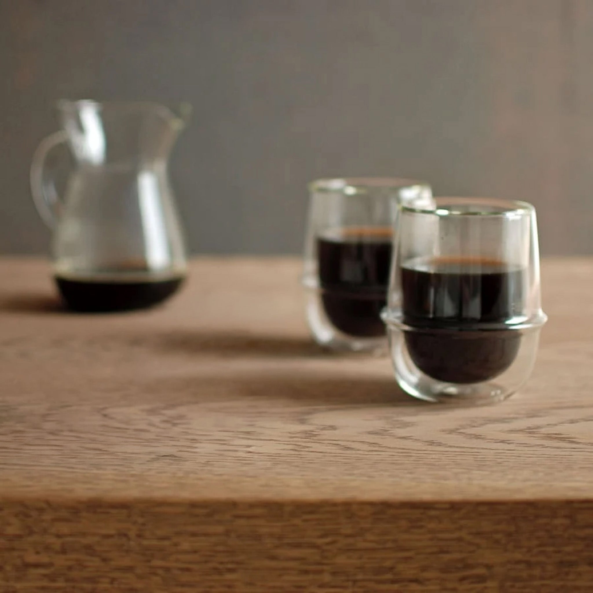 Kinto Kronos Double Wall Coffee Cup in clear double-wall heat-resistant glass.