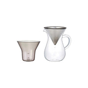 Kinto Slow Coffee Style SCS Coffee Carafe Set with clear glass carafe, stainless steel reusable filter and resin holder, available in 2 Cup and 4 Cup sizes.