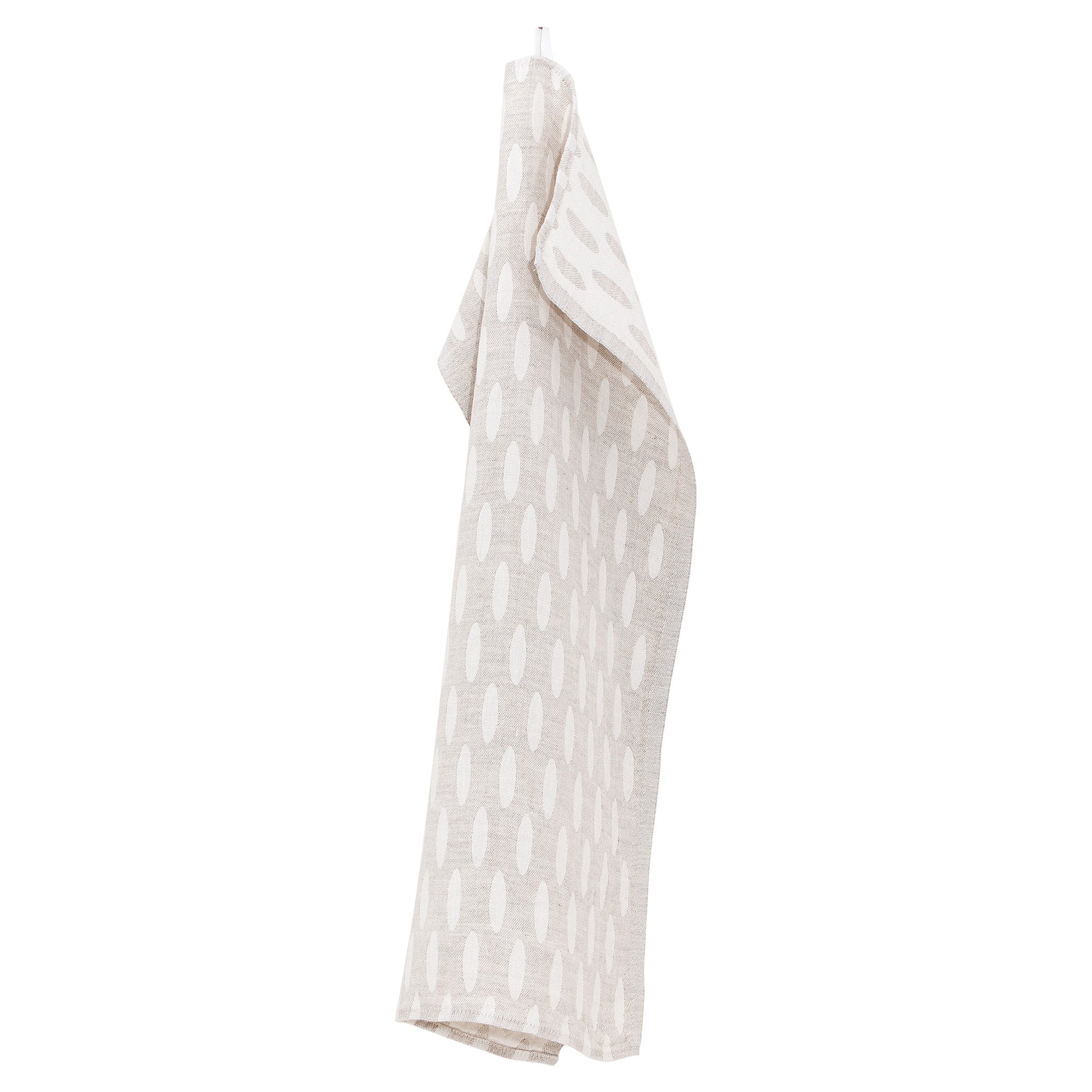 Lapuan Kankurit Helmi Linen Towel in dot pattern. Eco-friendly 100% linen, absorbent, quick-drying, and versatile for kitchen or bath.