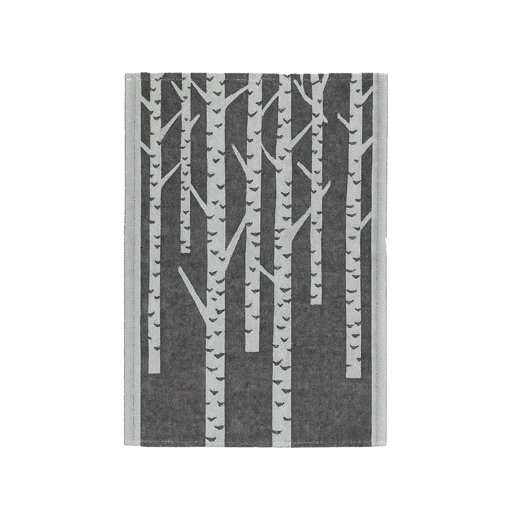 Lapuan Kankurit Koivu Linen Towel featuring a Finnish birch tree pattern in a cotton-linen blend, absorbent, durable, and made in Finland.