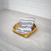 Lapuan Kankurit Koivu Linen Towel featuring a Finnish birch tree pattern in a cotton-linen blend, absorbent, durable, and made in Finland.