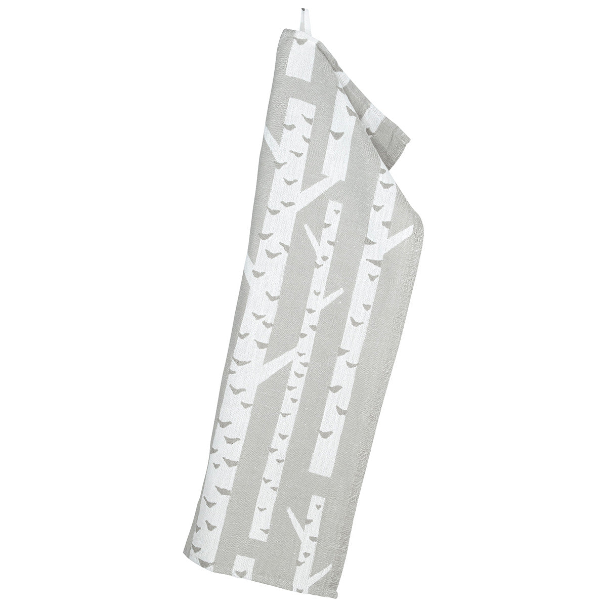 Lapuan Kankurit Koivu Linen Towel featuring a Finnish birch tree pattern in a cotton-linen blend, absorbent, durable, and made in Finland.