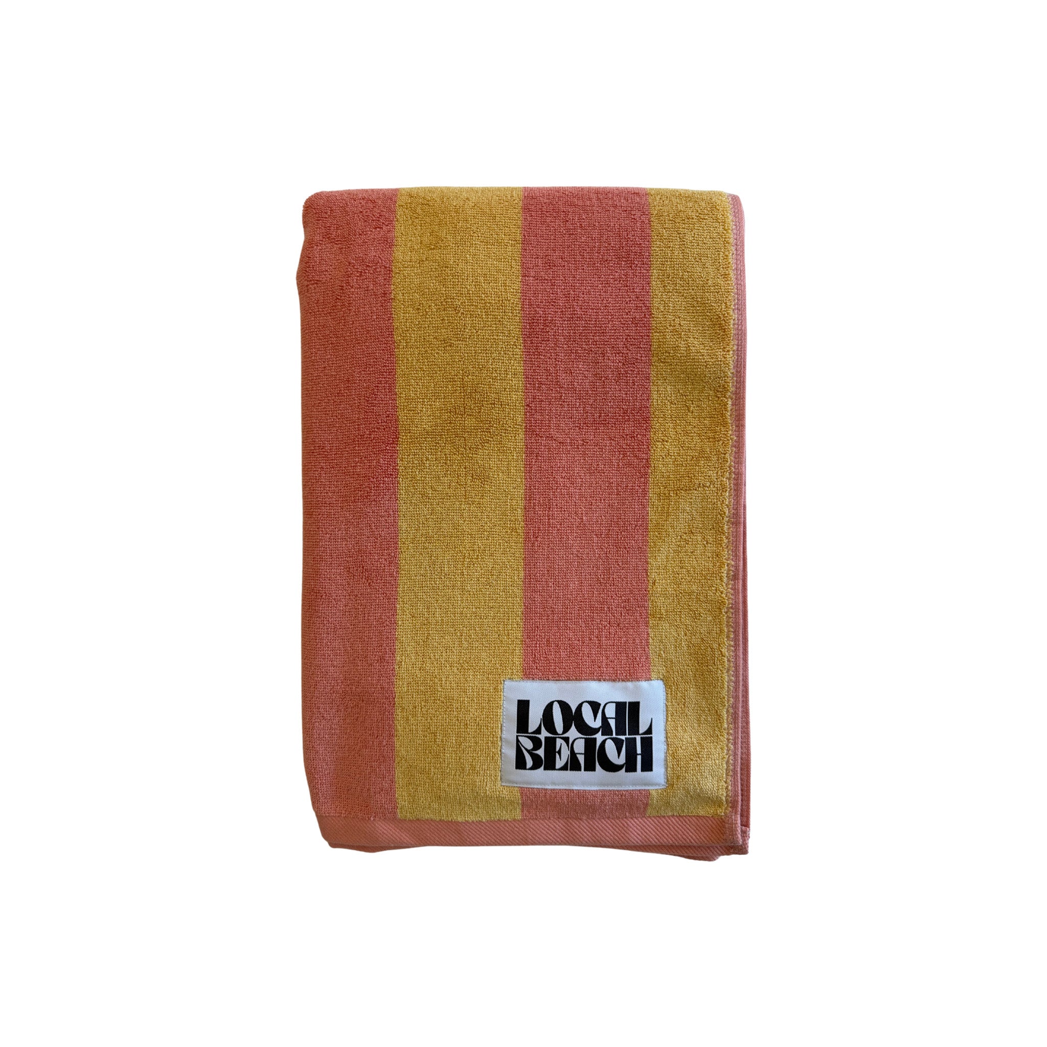 Striped Local Beach beach towel made from heavyweight 100% cotton jacquard terry, featuring a soft, absorbent design ideal for the beach, pool, lake, or bath.