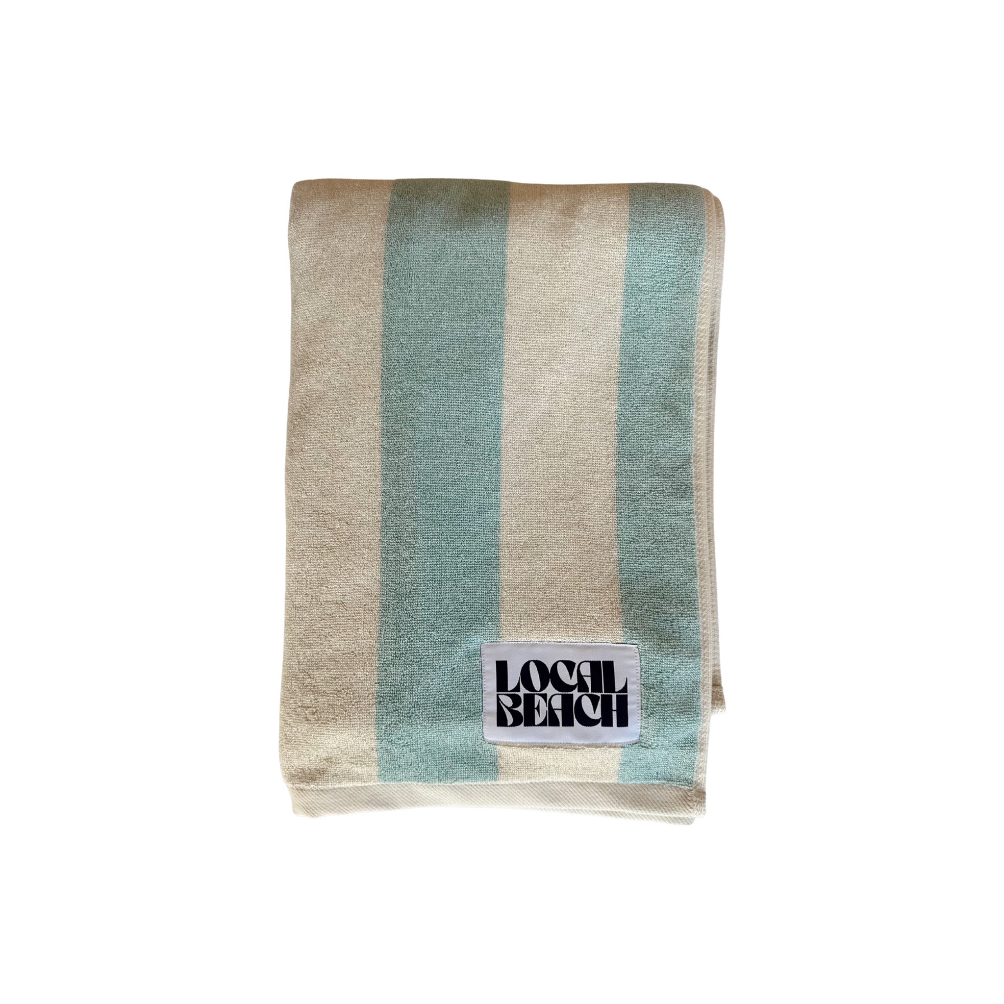 Striped Local Beach beach towel made from heavyweight 100% cotton jacquard terry, featuring a soft, absorbent design ideal for the beach, pool, lake, or bath.