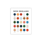 Lunch City Studio New England Print. 8 × 10 in. art print with swatches named for New England landmarks, including Acadia, lobster, lighthouses, beaches, and clam shacks. Ships flat, signed.