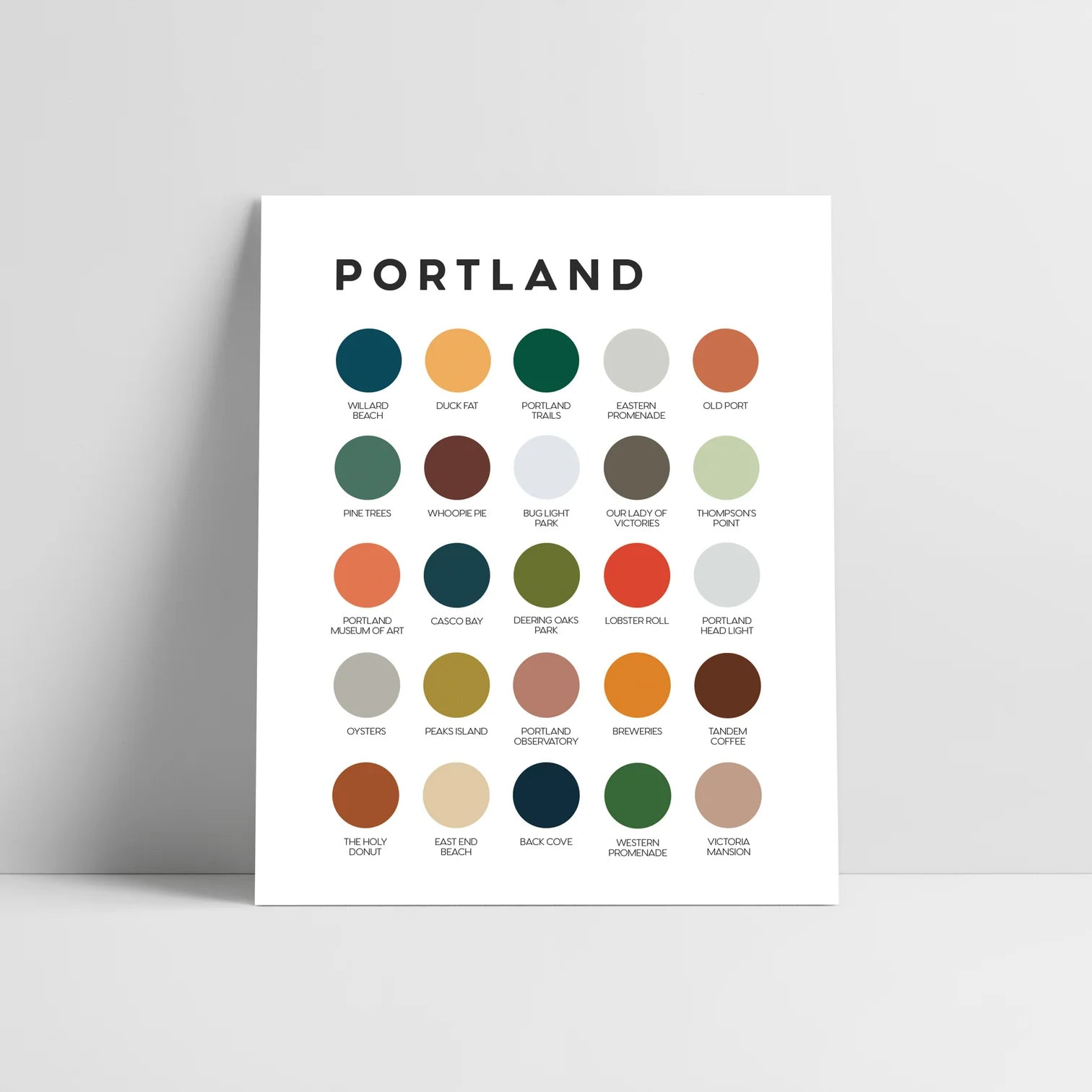 Lunch City Studio Portland, Maine Print. 8 × 10 in. art print featuring color swatches named for Portland landmarks. Ships flat, signed, and Hei-Day approved.