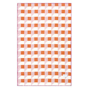 Maison Deux Cubics Blanket in pink and carrot, reversible wool throw with cubic pattern and fringed edges, oversized for cozy lounging.