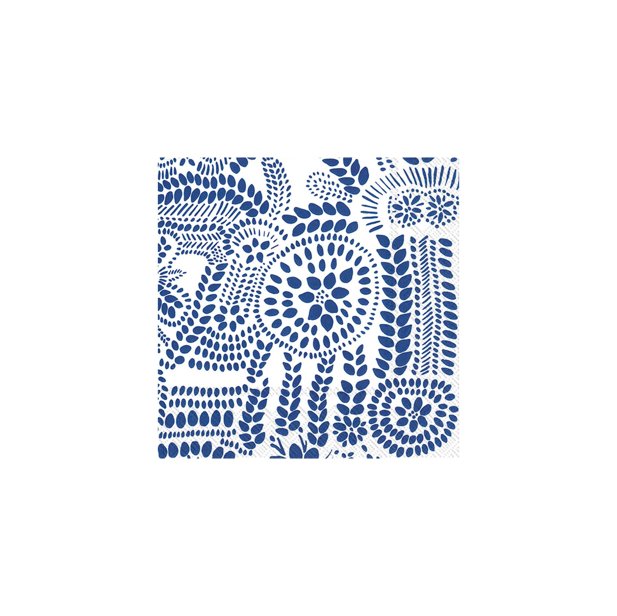 Marimekko Näsiä Paper Cocktail Napkin Set of 20 in white and blue folkloric floral print by Maija Isola (1973). FSC-certified cellulose, biodegradable 3-ply napkins.