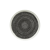 Marimekko Oiva / Siirtolapuutarha Salad Plate in black and white dotted spiral pattern designed by Maija Louekari.
