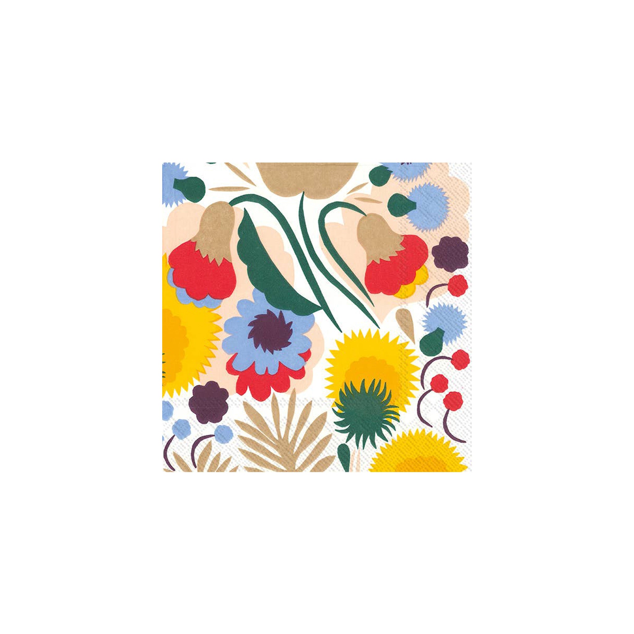 Marimekko Pikkukellukka paper napkins featuring Annika Rimala’s playful floral pattern, FSC-certified 3-ply set of 20.
