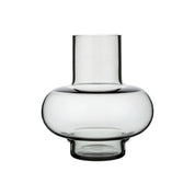 Umpu Vase by Marimekko in grey mouth-blown glass with sculptural curved shape, 8 inch (20.3 cm) tall decorative vase for modern Scandinavian interiors.