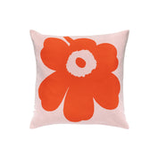 Marimekko Unikko cushion cover in recycled cotton with bold poppy floral pattern and jacquard texture.