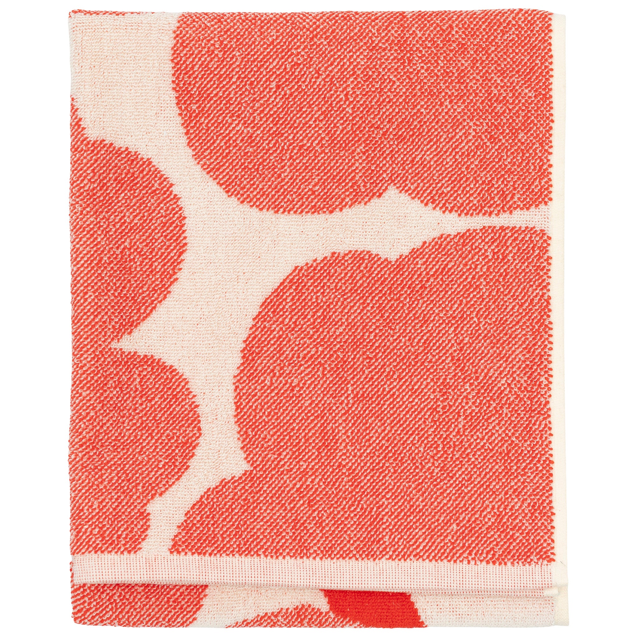 Unikko Hand Towel by Marimekko in bold floral pattern, 100% organic cotton terry towel in rectangular 50 × 70 cm size, soft and absorbent for bathroom or kitchen use.