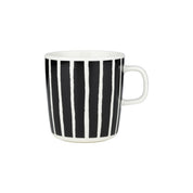 Marimekko Piccolo large mug in black and white, featuring the iconic hand-painted striped pattern