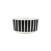 Marimekko Piccolo medium bowl in black and white, featuring the iconic hand-painted striped pattern