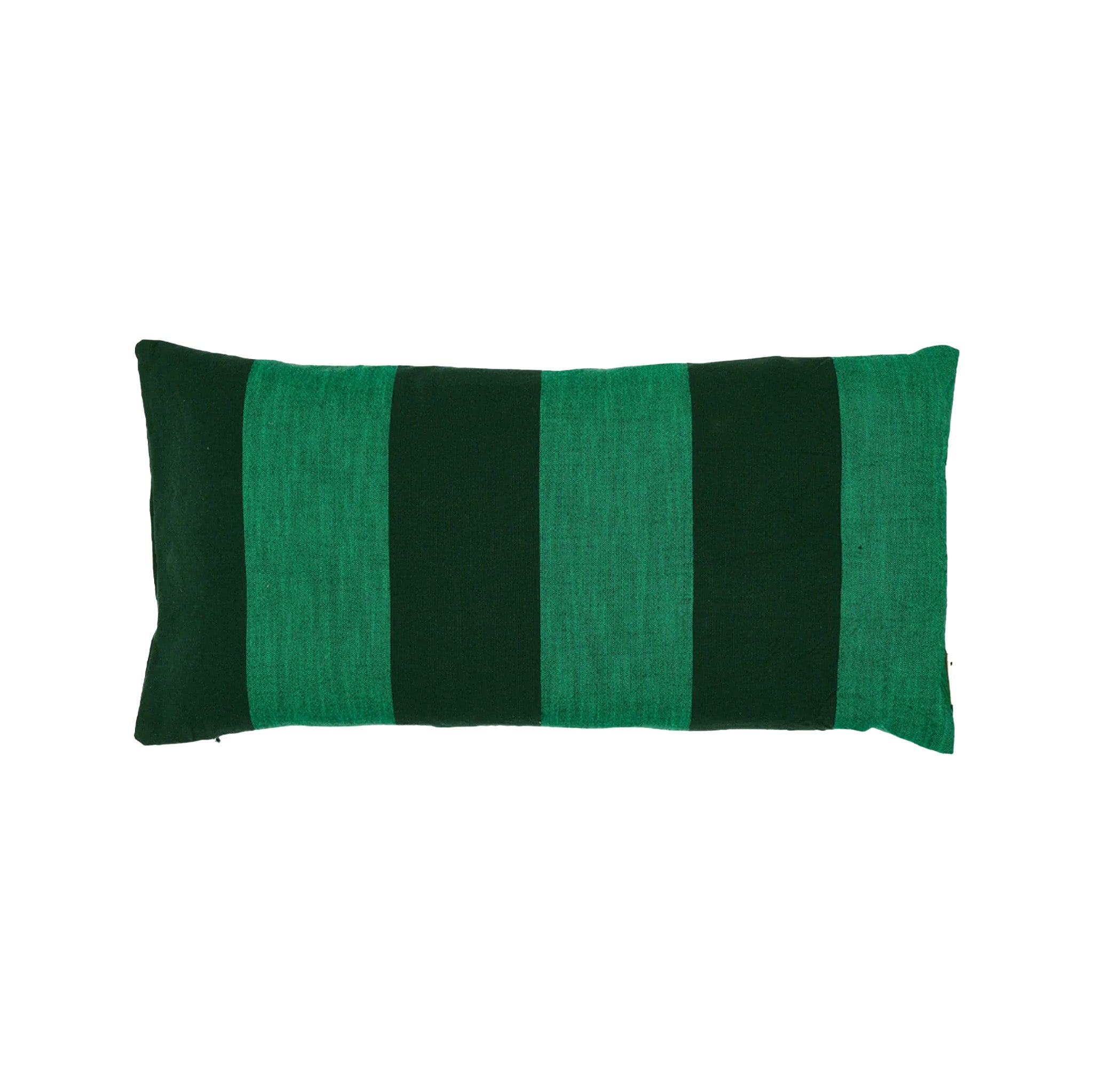 OYOY Living Design Kara Cushion Cover in Green/Dark Green stripes, rectangular organic cotton pillow cover.