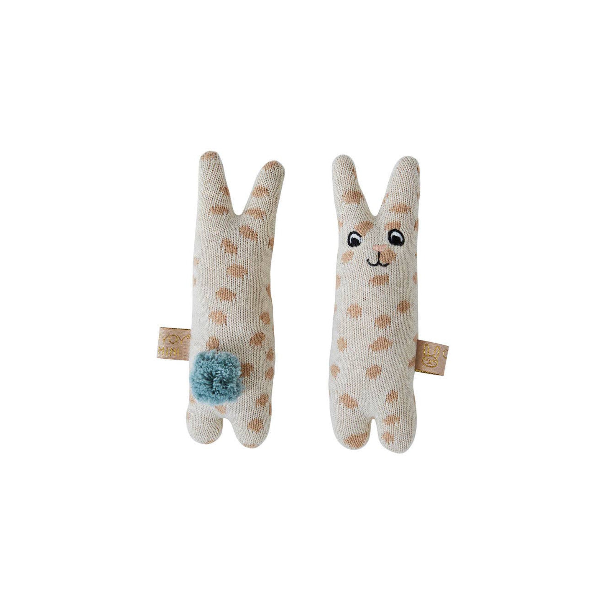 OYOY Lama Baby Rattle in rose knit cotton, soft sensory toy for newborns and babies.