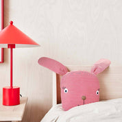 OYOY Rosy Rabbit Cushion in denim-style organic cotton, soft bunny pillow for kids’ rooms or playful adult spaces.