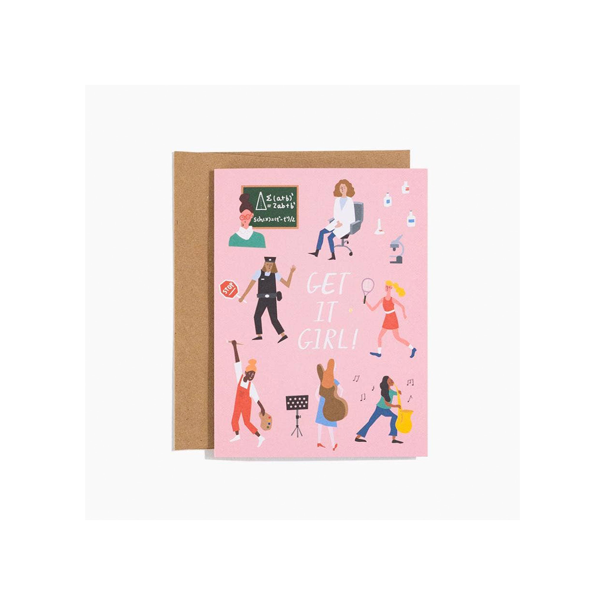 Get It Girl Card by Vivien Zhang, eco-friendly greeting card printed on FSC paper with soy ink, blank inside with envelope included.