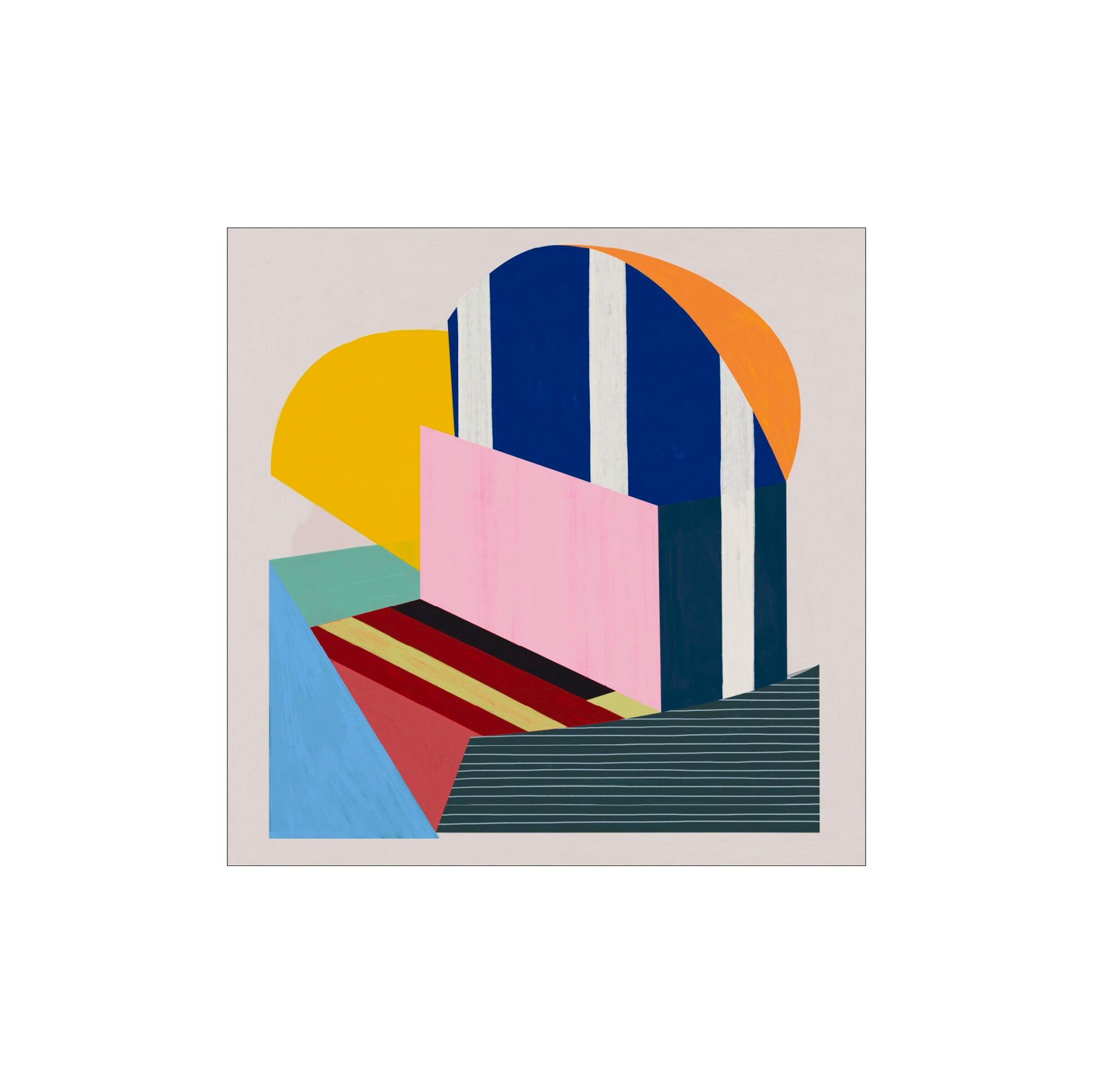 Poster &amp; Frame Arcade 4 Poster. 50 × 50 cm Scandinavian abstract art print featuring bold geometric arcs and color blocks. Rolled, unframed print.