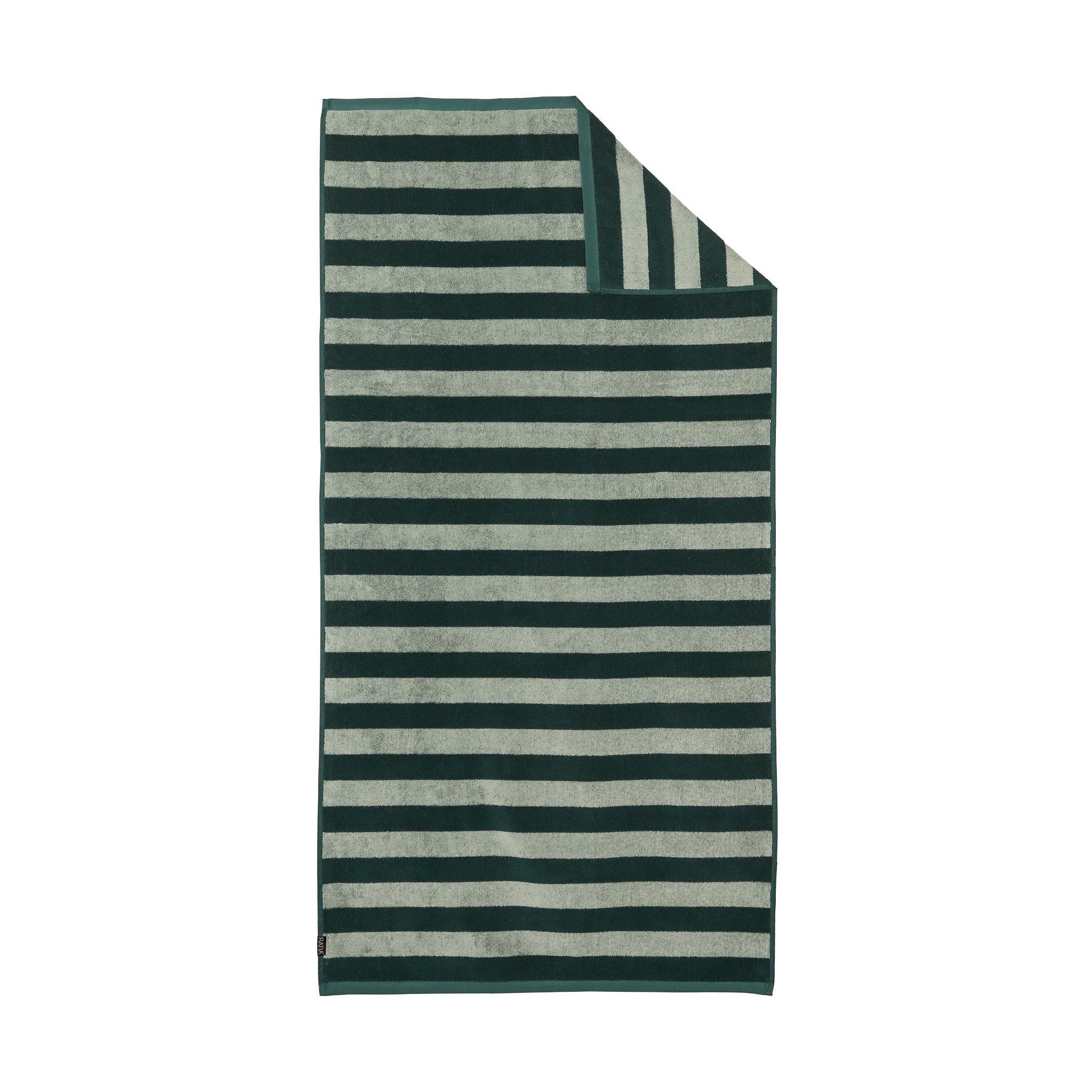 Stripe Bath Towel by RATIA in tonal blue or green stripes, made from 100% cotton.