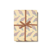 Red Cap Cards Herring Gift Wrap, set of 3 recycled 19 × 27 inch sheets illustrated by Emily Isabella, rolled in cellophane without core.