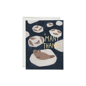 Red Cap Cards Many Thanks Seal Greeting Card, illustrated by Kate Pugsley. Seal illustration with foil accents on recycled card stock, 4.25 × 5.5 inches, blank inside.