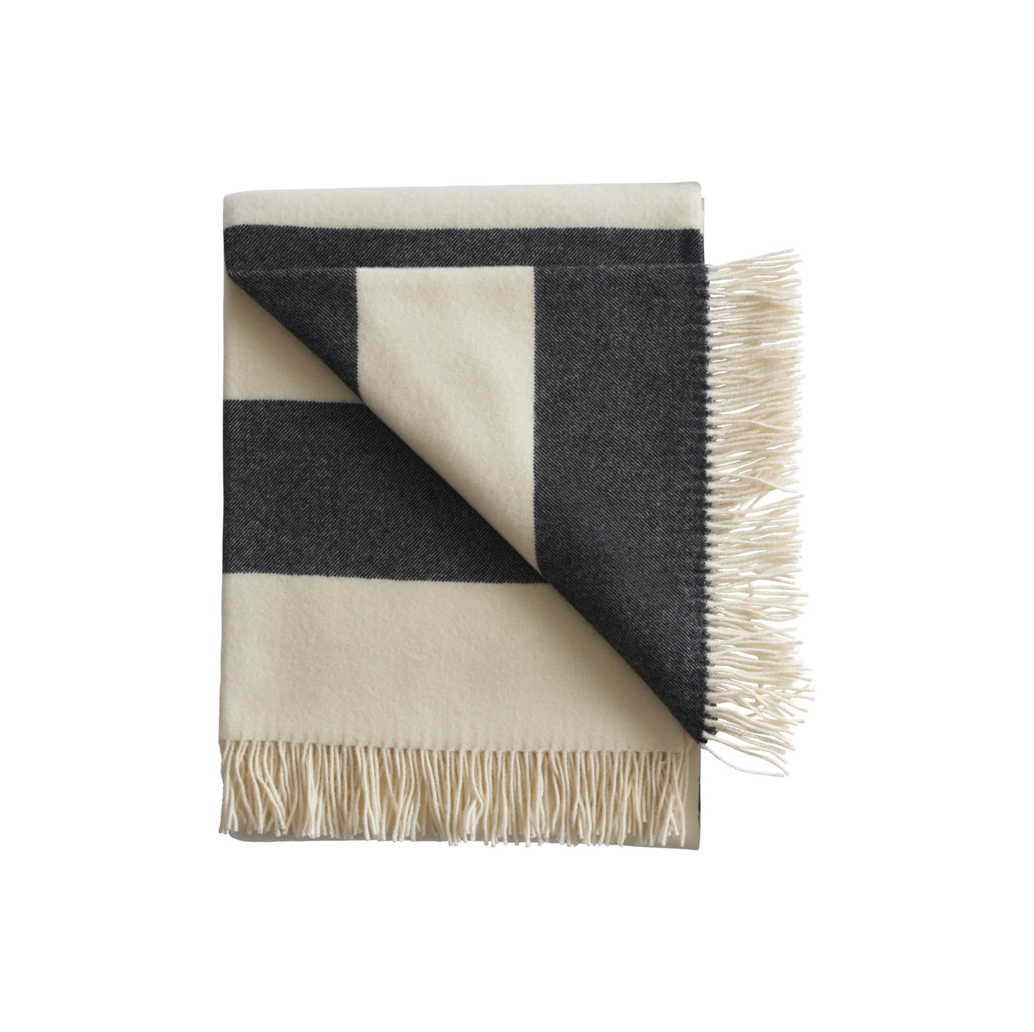 Silleben Sweater Throw in black 100% combed wool with tone-on-tone stripes.