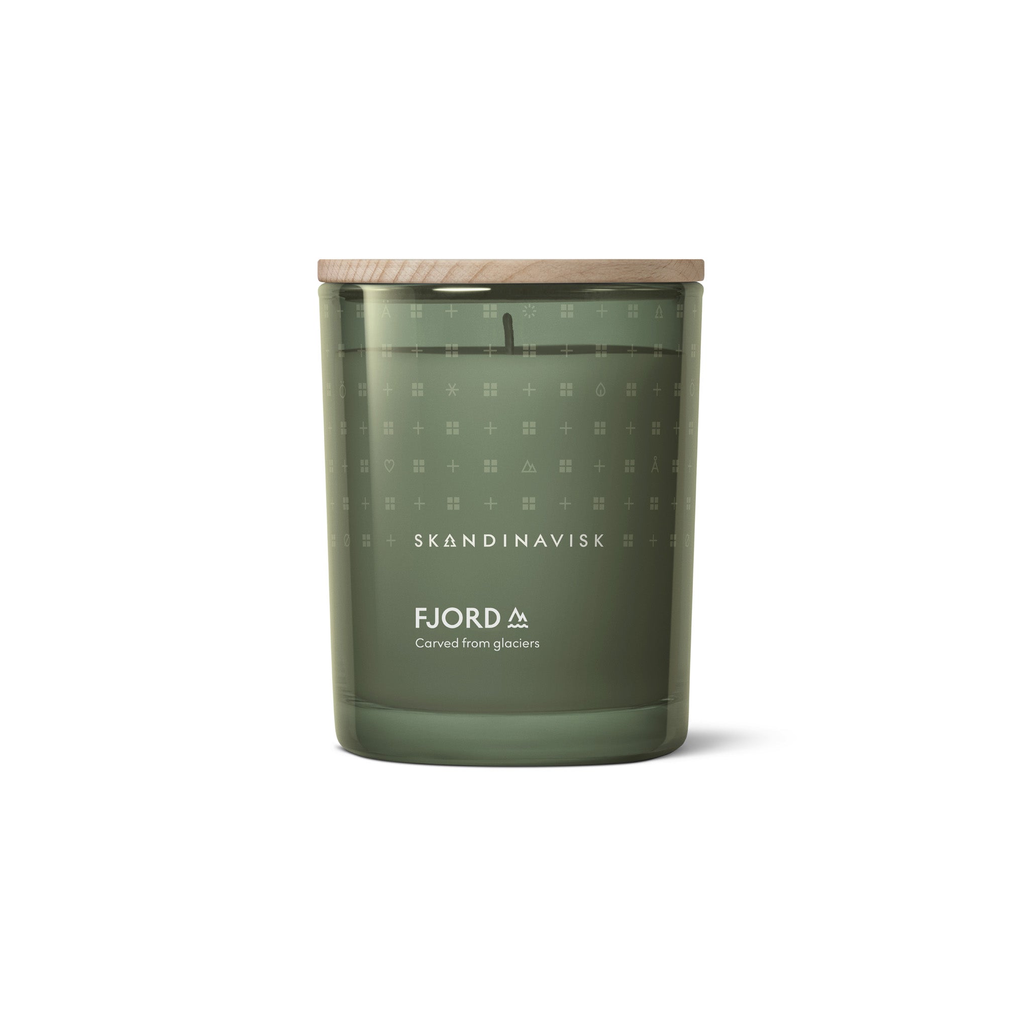 kandinavisk Fjord 200g scented candle in frosted glass jar with wooden lid.