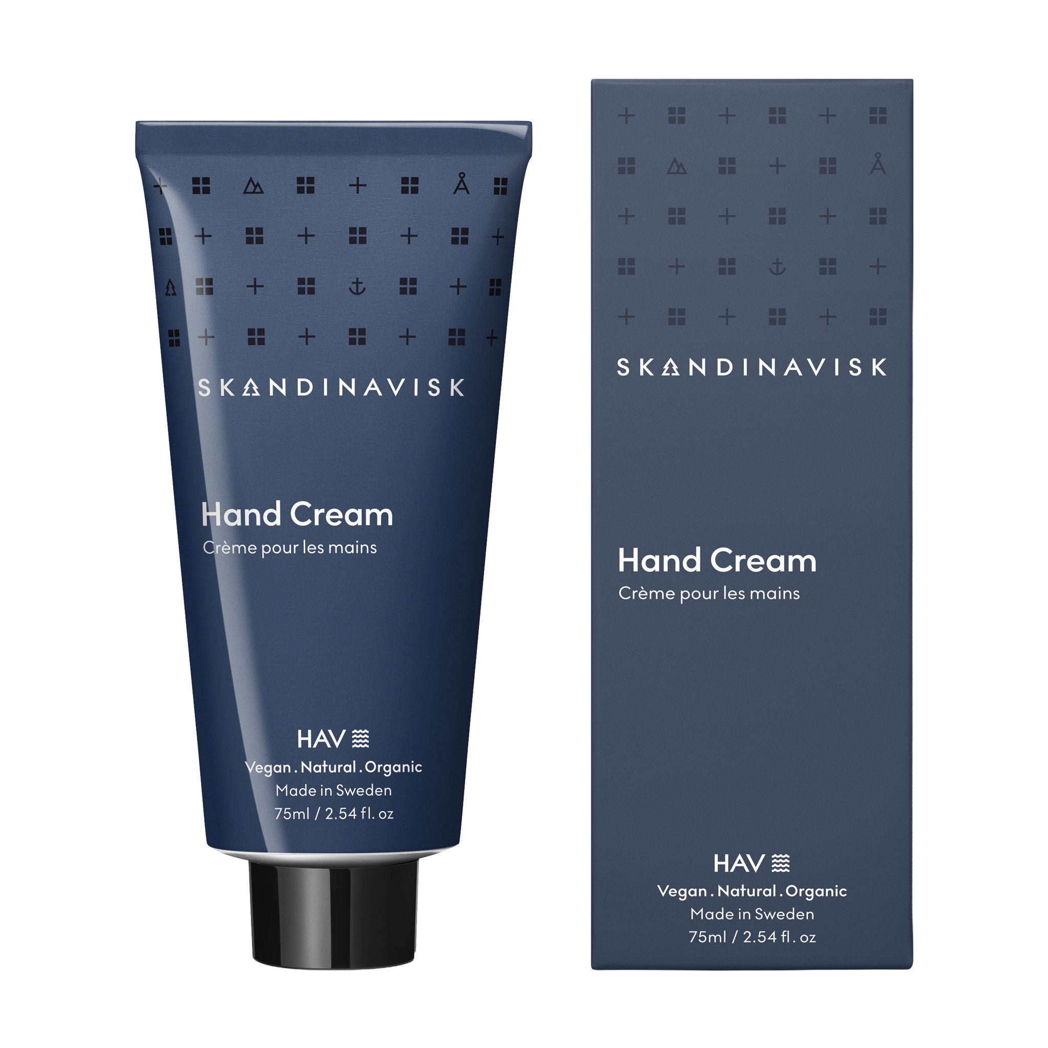 Skandinavisk Hav Hand Cream, a 75ml vegan hand cream made in Sweden with organic aloe vera and Swedish rapeseed oil, scented with salt spray, sea kelp, hawthorn, and beach rose.