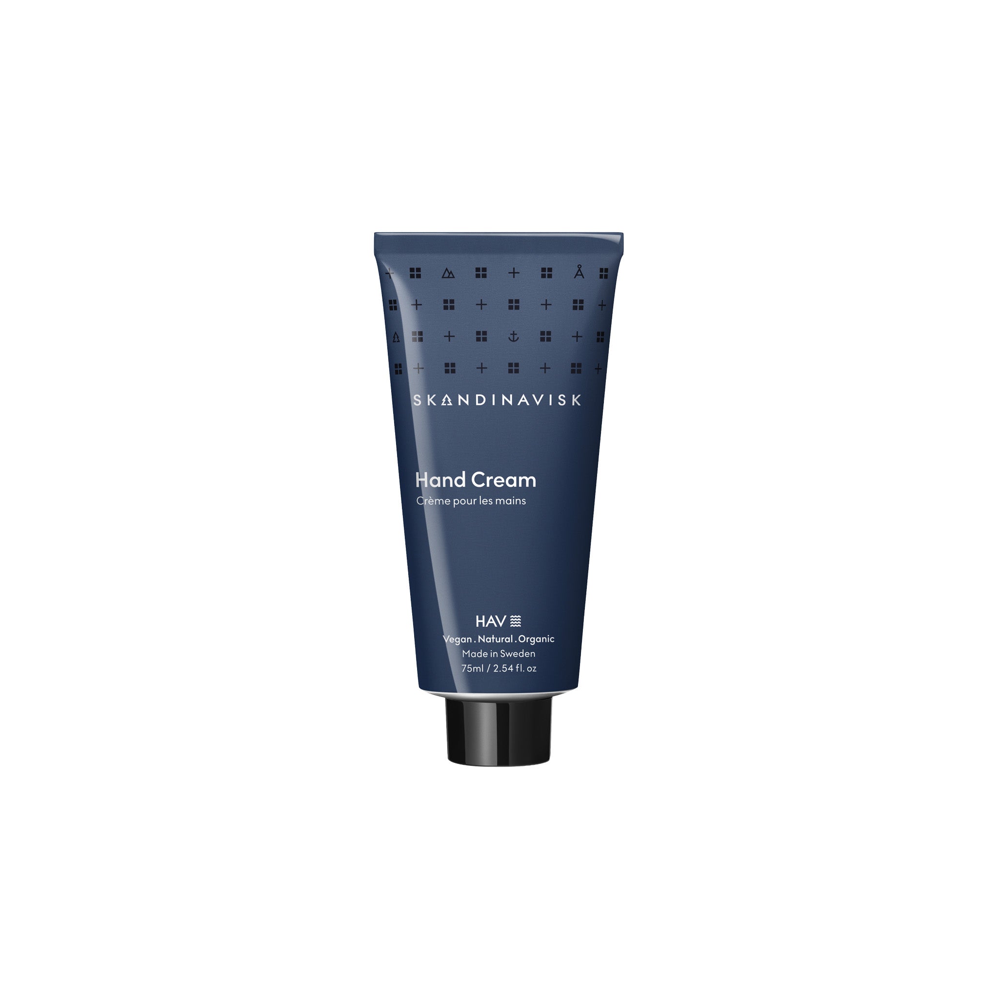 Skandinavisk Hav Hand Cream, a 75ml vegan hand cream made in Sweden with organic aloe vera and Swedish rapeseed oil, scented with salt spray, sea kelp, hawthorn, and beach rose.