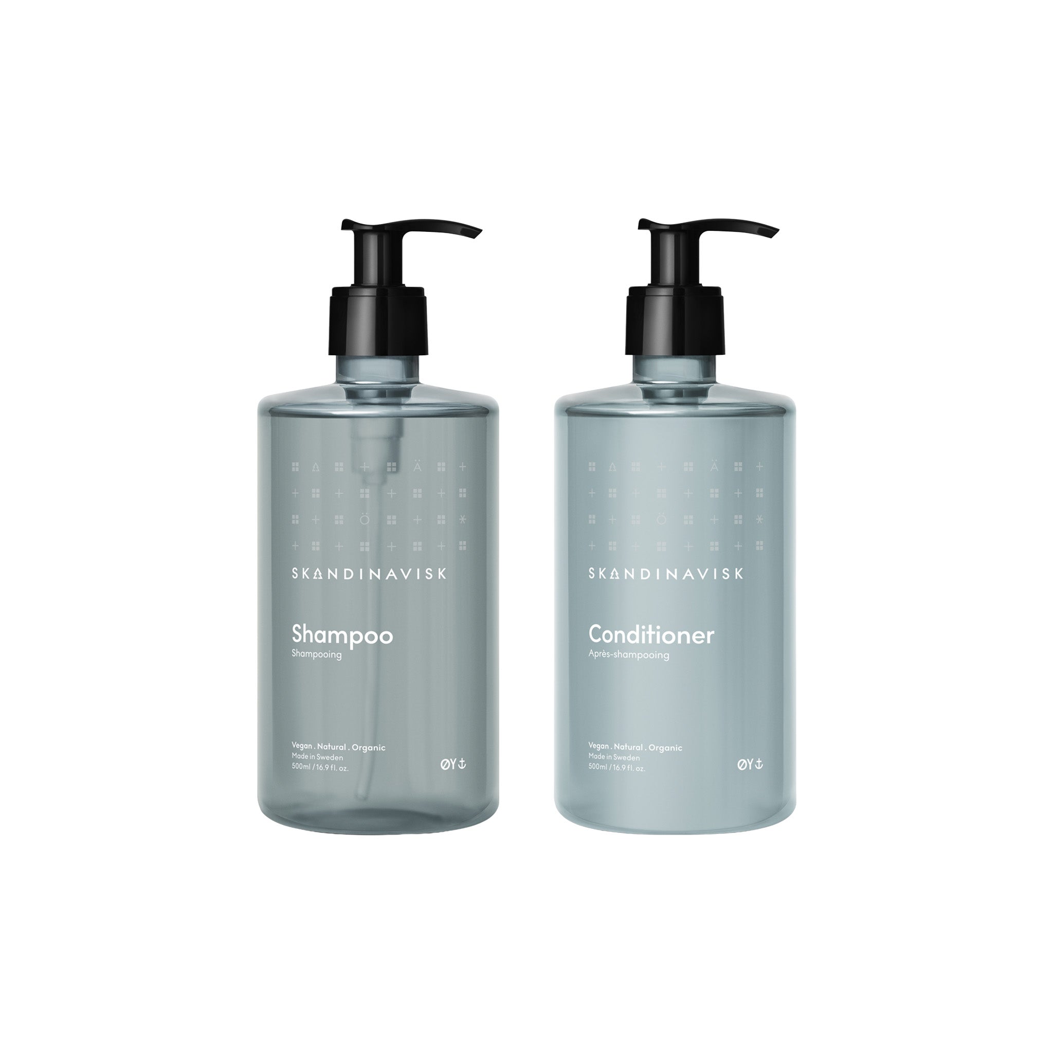 Skandinavisk ØY Hair Duo with 500 ml shampoo and conditioner featuring crabapple blossom, dog rose, water moss and green leaf fragrance.