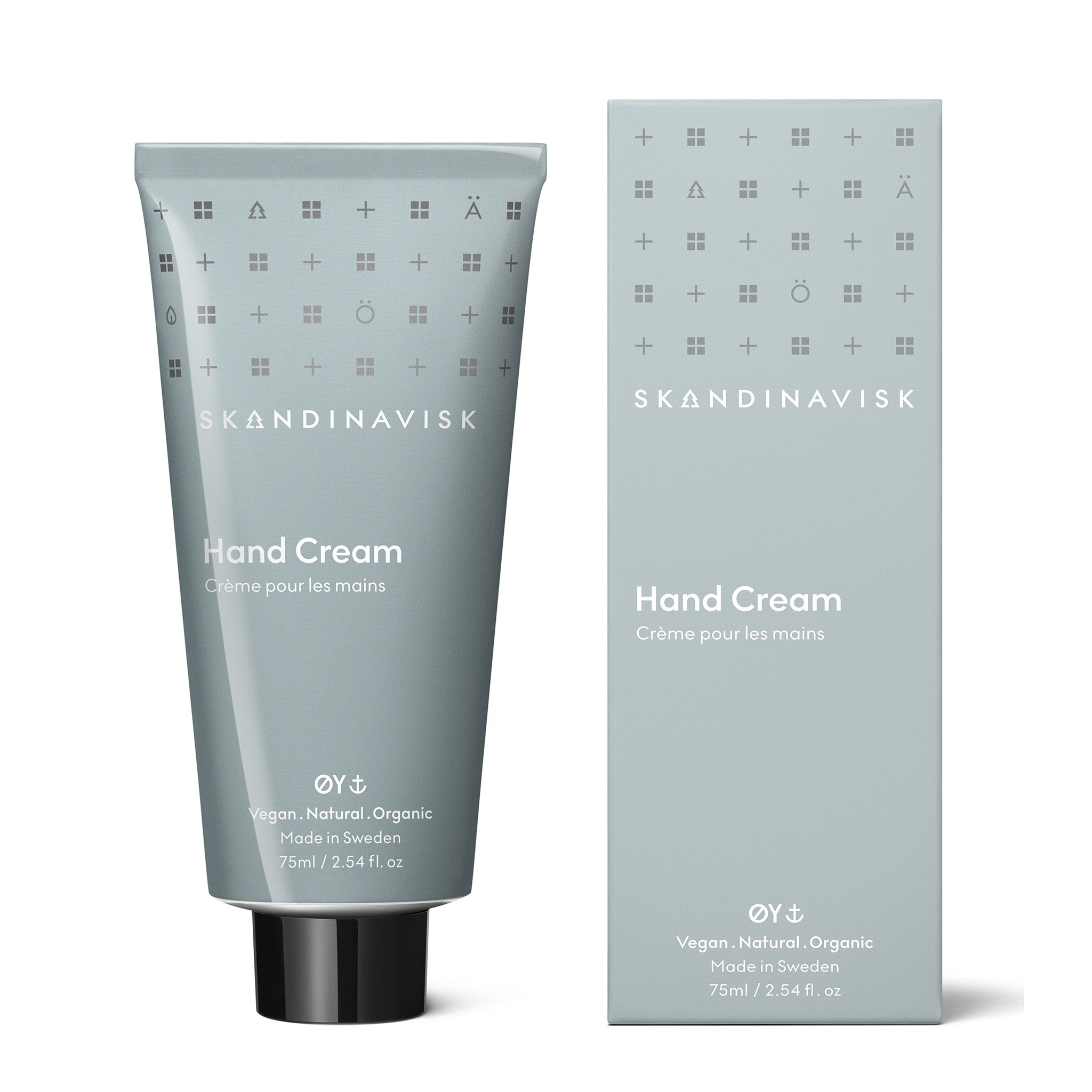 Skandinavisk ØY 75 ml hand cream in recycled aluminum tube with FSC-certified packaging.