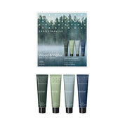 Skandinavisk Wood & Water Hand Cream Gift Set with four 30 ml hand creams in SKOG, FJORD, ØY, and HAV fragrances.